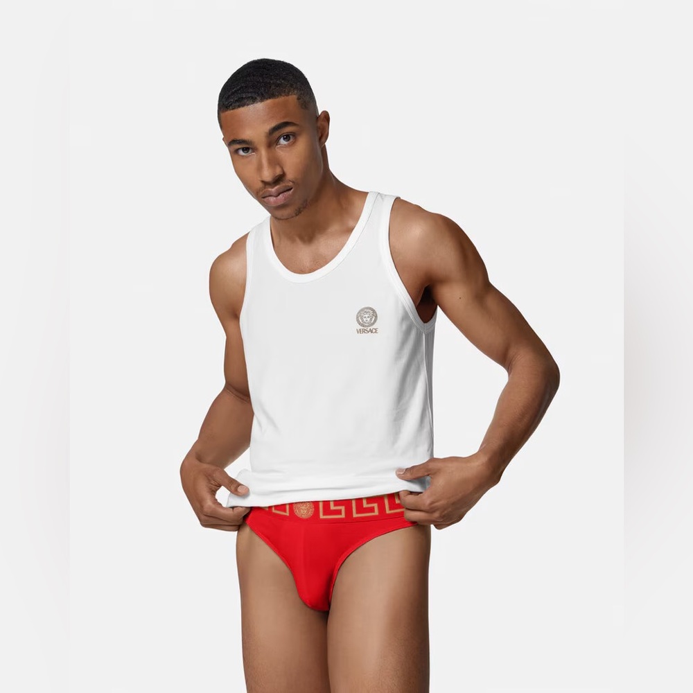 Versace Greca Border Medusa Greek Key Logo White Thong Underwear w/ Tags+Box
